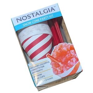 Nostalgia Snow Cone Party Kit 20 Cups 20 Spoon Straws Shaved Ice Maker Set New